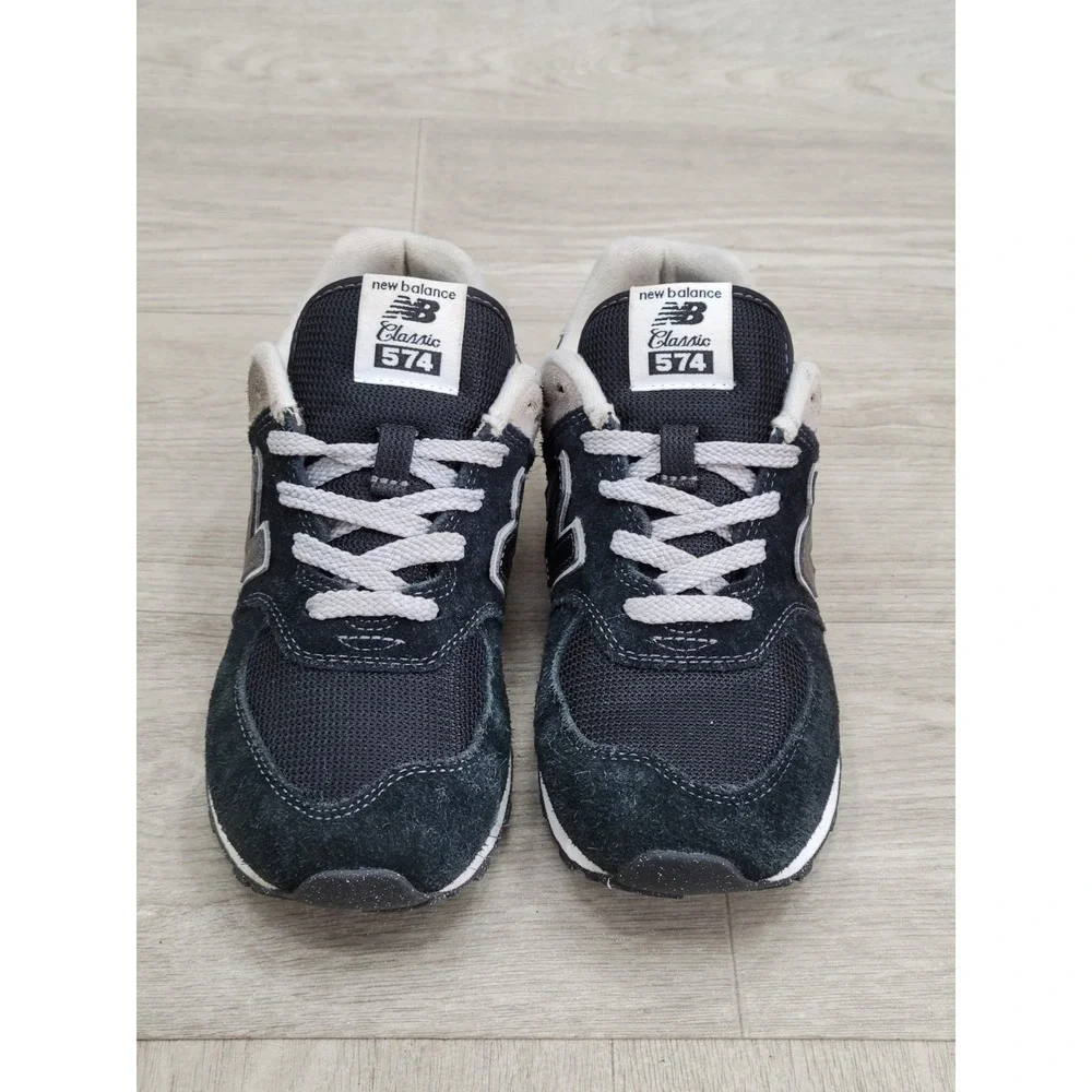 New Balance 574 Boys Size 3 Black White Athletic Sneakers Lace Up Shoes